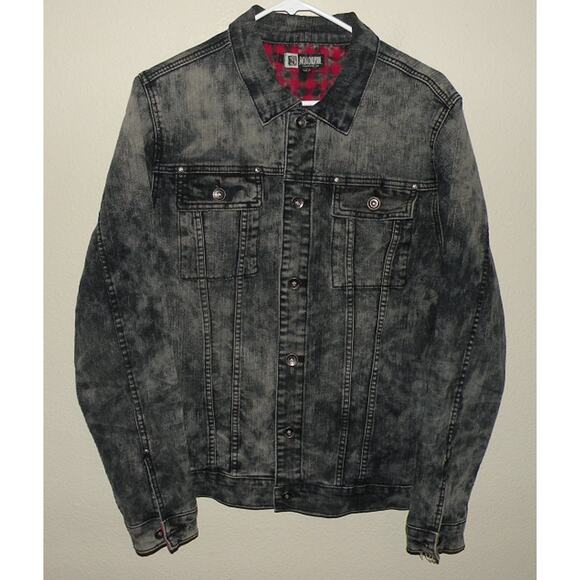 Vintage Social Collision Women’s Large Metal Button Denim Jacket Black Acid Wash - Picture 1 of 3